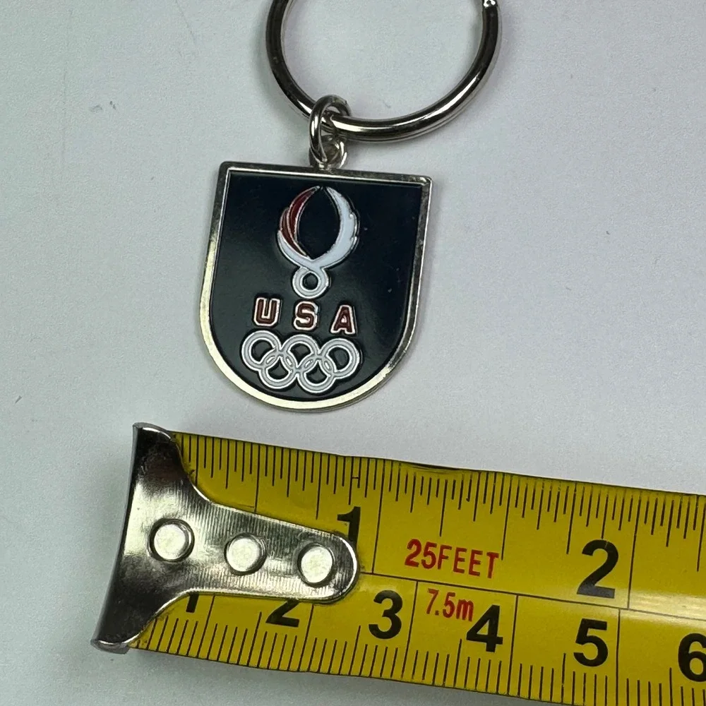 USA Olympic Games Keychain Black Shield Emblem Ring Holder Enamel by Aminco 1